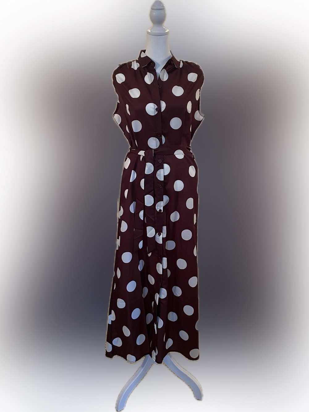 Brown Polka Dot Shirt Dress | Belted Midi | Size Medium (4/6) | New w/out Tags